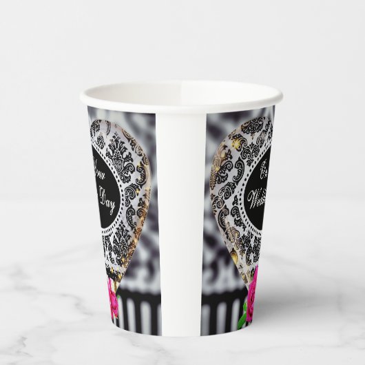 Op uw trouwdag Papier Zwart en Wit Papieren Bekers (Links)