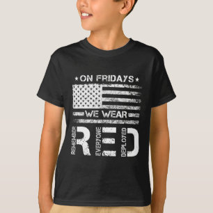 Op vrijdag dragen we rode Amerikaanse vlag militai T-shirt