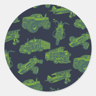 Op weg Blauwe & Groene Bewegende Voertuigen Auto's Ronde Sticker