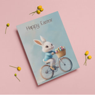 Op weg!   Cute Bunny-fiets Pasen kaart