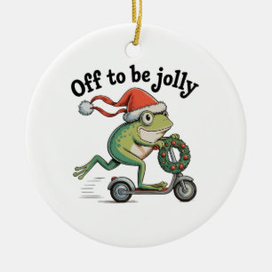 Op weg naar vrolijkheid – Kerstkikker op scooter Keramisch Ornament