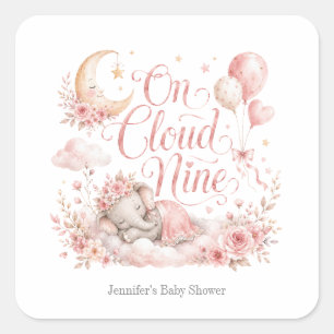 Op wolk negen, gepersonaliseerde roze olifant maan vierkante sticker