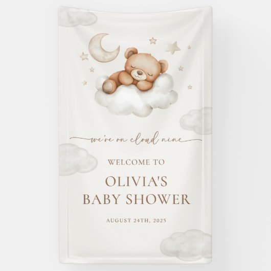 Op wolk negen teddybeer babyshower welkom spandoek (Verticaal)