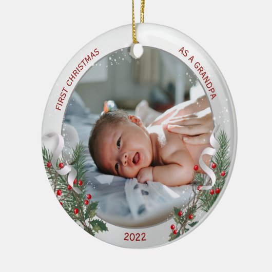 Opa 1e kerstdag Klassiek Silver Plant Lijst Keramisch Ornament (Links)