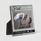 Opa 1e Vaderdag Afbeelding rustiek grijs hout Fotoplaat (Voorkant)