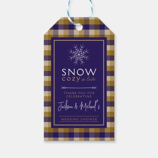 Opa Chic Plaid Sneeuw Gezellige Winter Bruiloft Do Cadeaulabel (Voorkant)