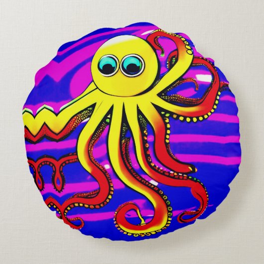 Opa de Ontwerper Octopus Rond Kussen (Achterkant)