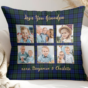 Opa Gift Custom Photo Collage Holiday Plaid Kussen