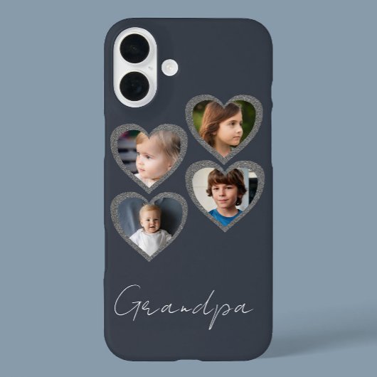 Opa Grey Hearts Kleinkinderen Fotocollage Case-Mate iPhone Case