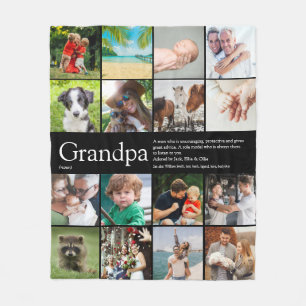 Opa Grootvader Opa Foto Collage Zwart Fleece Deken