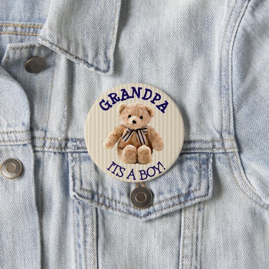 Opa, het is een Boy Teddy Bear Baby shower Button (In situ)