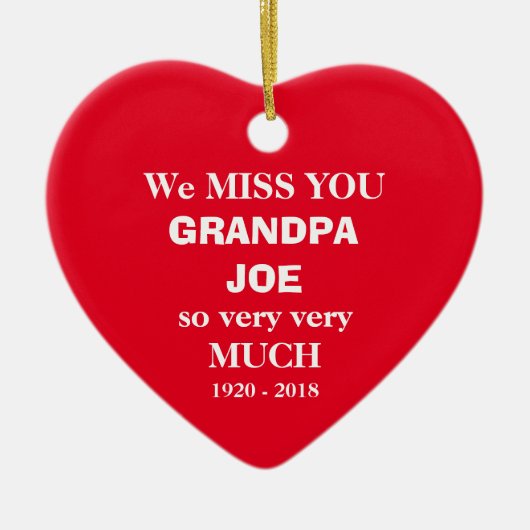 Opa Joe in Loving Memory Script + familienamen Keramisch Ornament (Voorkant)