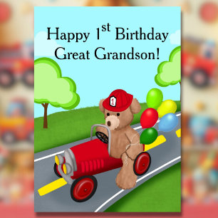 Opa kleinzoon 1e verjaardag Teddy Bear Firetruck Kaart