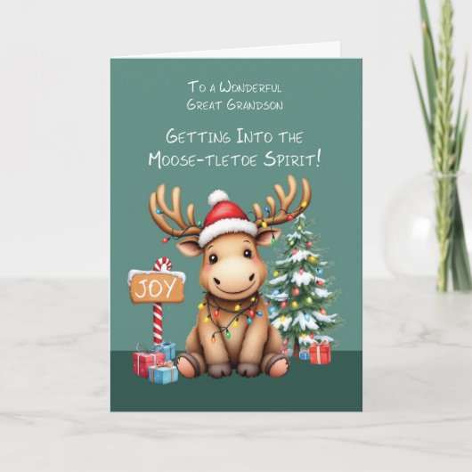 Opa kleinzoon Schattig Funny Moose Christmas Kaart (Voorkant)
