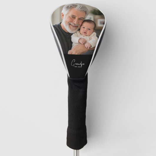 Opa Opgericht Script Zwart Foto Golfheadcover (Voorkant)