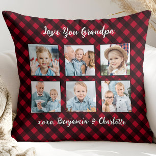 Opa Red Buffalo Plaid Fotocollage Kerstmis Kussen