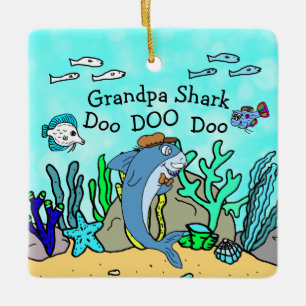 Opa Shark Familie Kerstversiering Keramisch Ornament