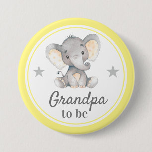 Opa tot Geel Grijs Elephant Baby shower Ronde Button 7,6 Cm