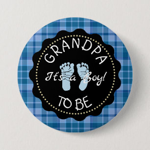 Opa wordt Blue Plaid Baby shower-knop Ronde Button 7,6 Cm