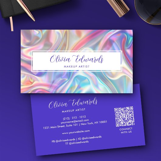 Opaal iriserend script Violet QR-code Visitekaartje