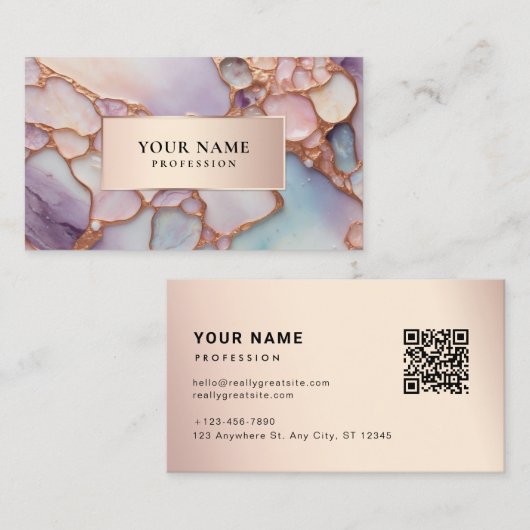 Opal Agaat Steen & Marmer QR Code Luxe Visitekaartje (Voorkant / Achterkant)