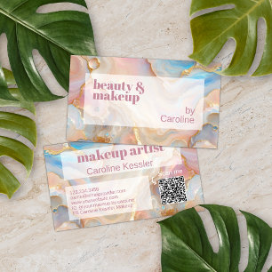 Opal Blush Roze Aqua Blauw Goud Marmer Art Patroon Visitekaartje