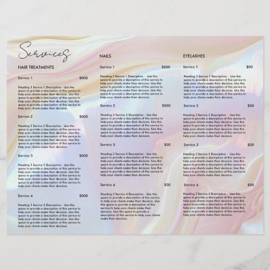 Opal Brochure Elegant Shell Holografische prijslij (Achterkant)