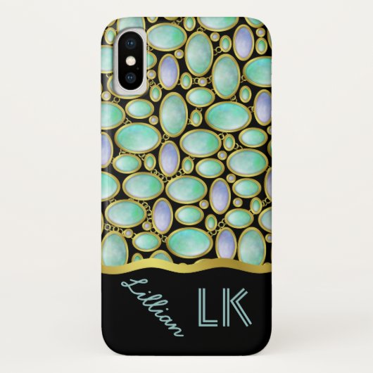 Opal Brooch Chain Monogram Patroon Case-Mate iPhone Case (Achterkant)