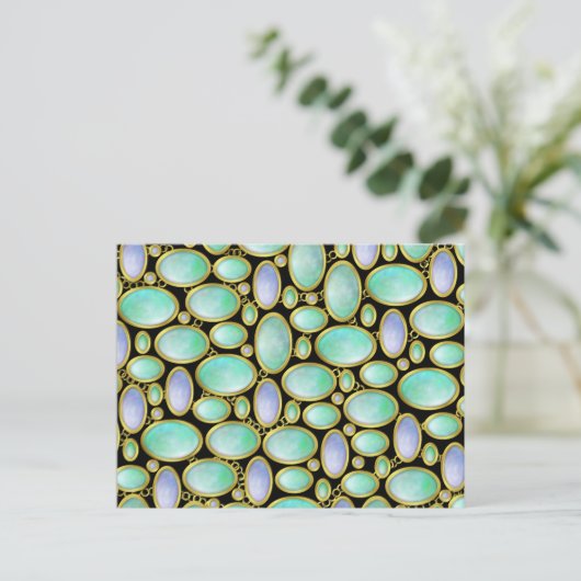 Opal Brooch Gem Gemstone Turquoise Pattern Briefkaart (Staand voorkant)