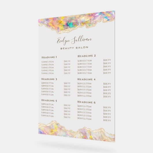 Opal Design prijslijst Acryl Bord (Hoek)