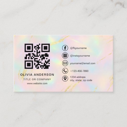 Opal Faux Gold Minimalist QR Code Visitekaartje (Voorkant)