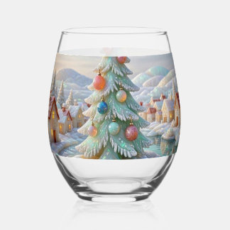 Opal Kerstboom Pastel Wit Winterdorp Wijnglas Zonder Voet