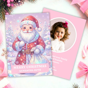 Opal Kerstmis Kerstman Kinderen Foto Feestdagenkaart