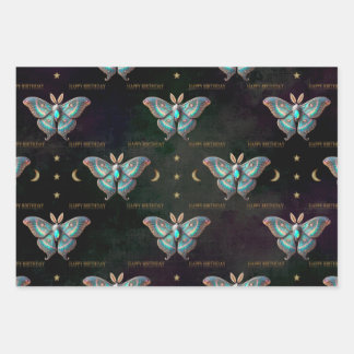 Opal oktober Birthstone Moth Happy Birthday Inpakpapier Vel