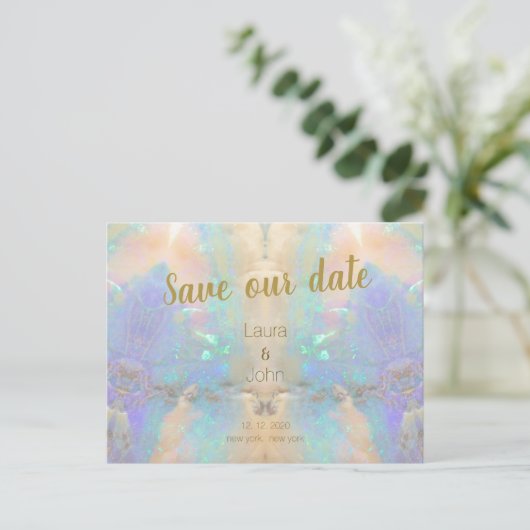 Opal Quartz Gem Bewaar de datum Bruiloft Uitnodigi Briefkaart (Staand voorkant)