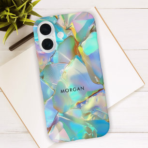 Opale achtergrond en zwarte naam iPhone 16 hoesje