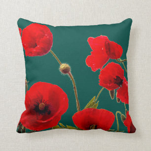 Opale Cyaan Deep Colorful Red Poppy Flower Floral Kussen
