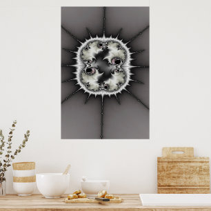Opalescent Gray en White Fractal Starburst Poster