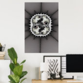 Opalescent Gray en White Fractal Starburst Poster (Thuiskantoor)