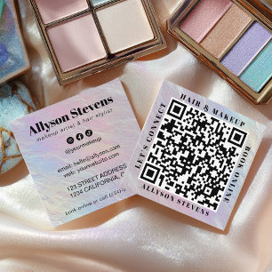 Opalescent Parel QR Code Haar Make-up Kunstenaar Vierkante Visitekaartje