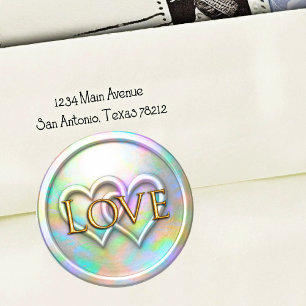 Opalescent Twee Hartjes Liefde Goud Ronde Sticker