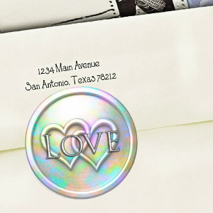 Opalescent Twee Hartjes Liefde Zilver Ronde Sticker
