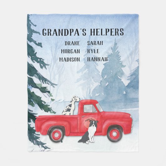 Opa's kleinkinderen Red Truck Dog Fleece Deken (Voorkant)