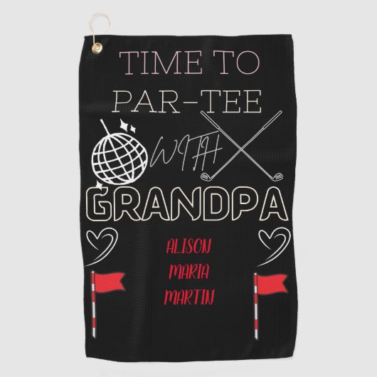 Opa's zwarte golfhanddoek met de naam van het klei (Voorkant)