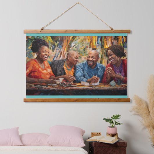 Opbeurende en vreugdevolle scène van vrienden lach hangend wandkleed (Slaapkamer)