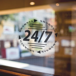 Open 24/7 l Openingstijden zwart bedrijf Raamsticker