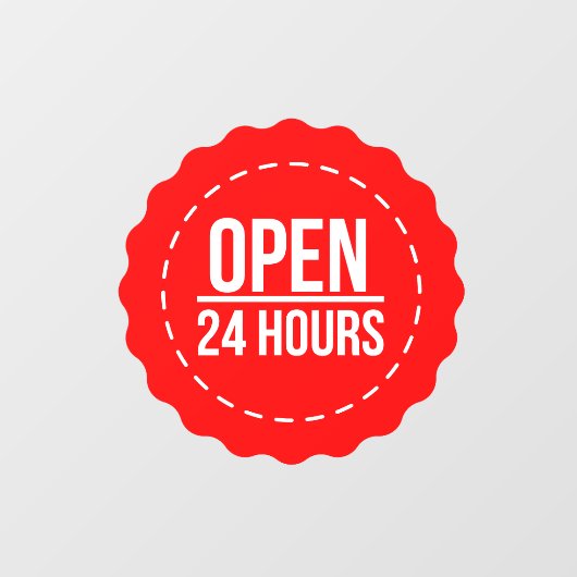Open 24 uur l Rode cirkel Openingstijd Raamsticker (Vel)
