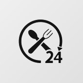 Open 24 uur per dag l Restaurant Zakelijk Zwart Raamsticker (Vel)
