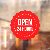 Open 24 uur | Red Circle Openingstijd  Raamsticker (Vel 2)