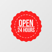 Open 24 uur | Red Circle Openingstijd  Raamsticker (Vel)
